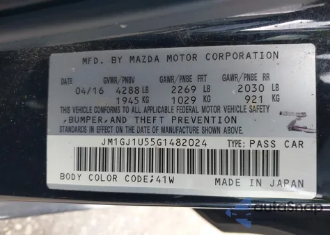 2016 Mazda Mazda6 I Sport из США, поврежденный, VIN JM1GJ1U55G1482024